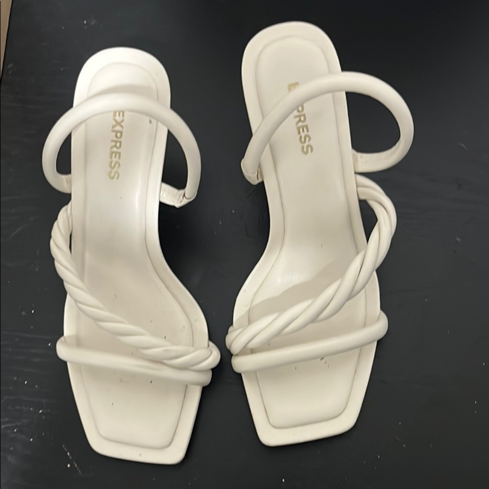 Express White Strappy Heels with Square Toe